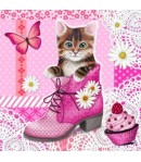 SERVIETTE CHATON DANS LA CHAUSSURE