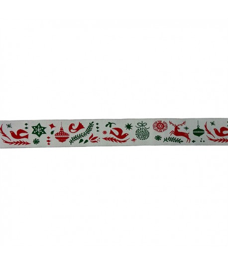 RUBAN BLANC MOTIFS NOEL 2.7 CM - 1 METRE