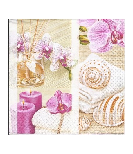 SERVIETTE COQUILLAGES ET ORCHIDEES