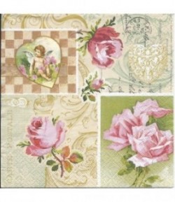 SERVIETTE ROSES ET CARTES POSTALES