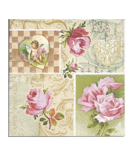 SERVIETTE ROSES ET CARTES POSTALES