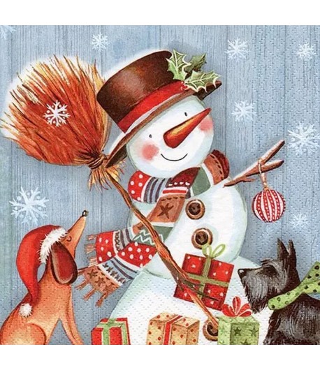 SERVIETTE SNOWMAN WITH BROOMSTICK