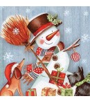 SERVIETTE SNOWMAN WITH BROOMSTICK