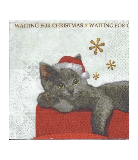 SERVIETTE LE CHAT GRIS DE NOEL