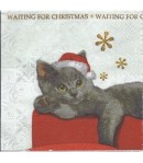 SERVIETTE LE CHAT GRIS DE NOEL