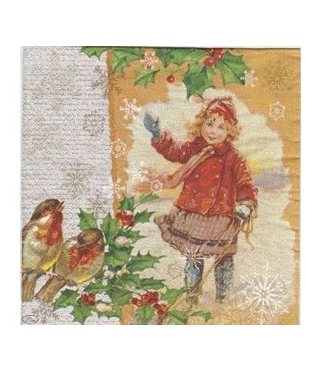 SERVIETTE PETITE FILLE VINTAGE NOEL