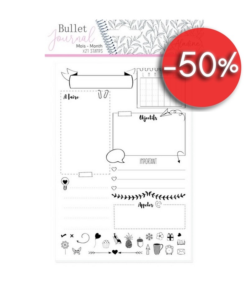 Set de 62 Tampons en silicone pour Bullet journal - Calendrier - Perles & Co