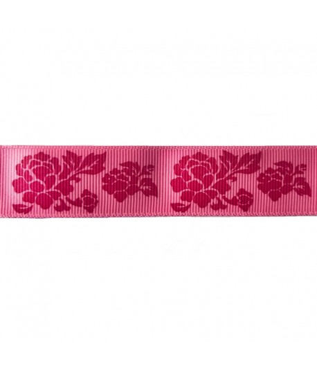 RUBAN ROSE A FLEURS 2.5 CM - 1 METRE