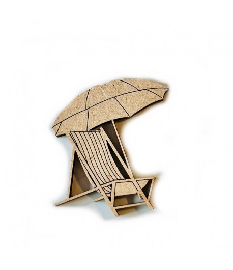 SUJET BOIS CHAISE LONGUE ET PARASOL 4X3.9 CM