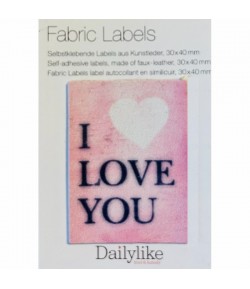 ETIQUETTE ADHESIVE FABRIC LABEL I LOVE YOU 3X4CM