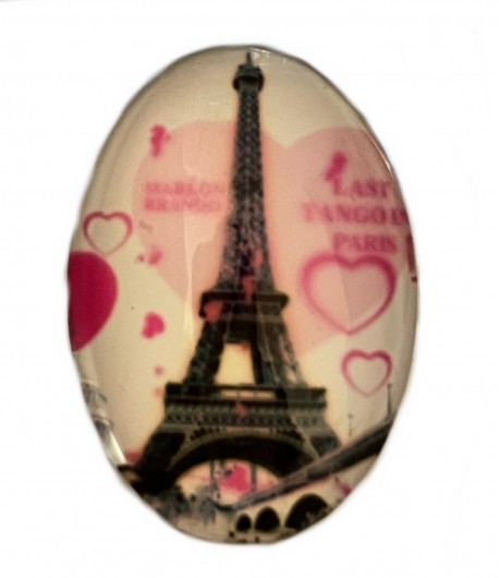 CABOCHON OVALE TOUR EIFFEL FOND ROSE 2.4X3.5CM