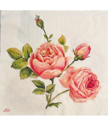 SERVIETTE ROSES ET BOUTONS