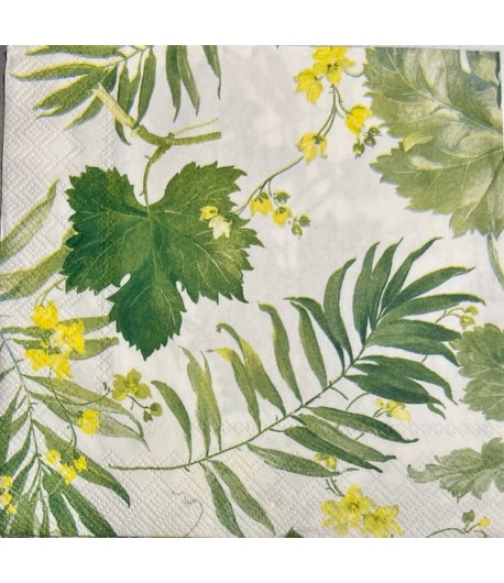 SERVIETTE FEUILLES ET FLEURS JAUNES