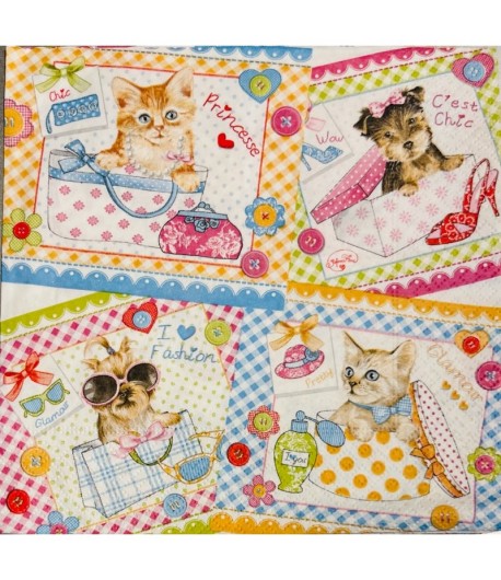 SERVIETTE CHATONS ET CHIOTS CHICS