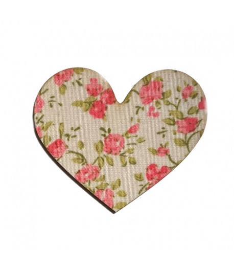 COEUR FLEURI EN BOIS - ROSE 5.2X4.3CM