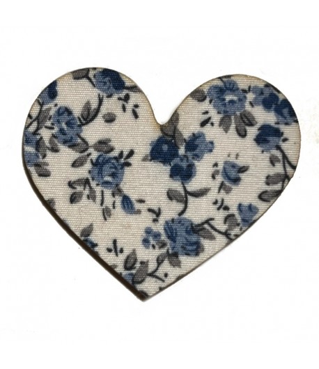 COEUR FLEURI EN BOIS - BLEU 5.2X4.3CM