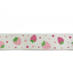 RUBAN BLANC FRAISES 2.5 CM  - 1 METRE