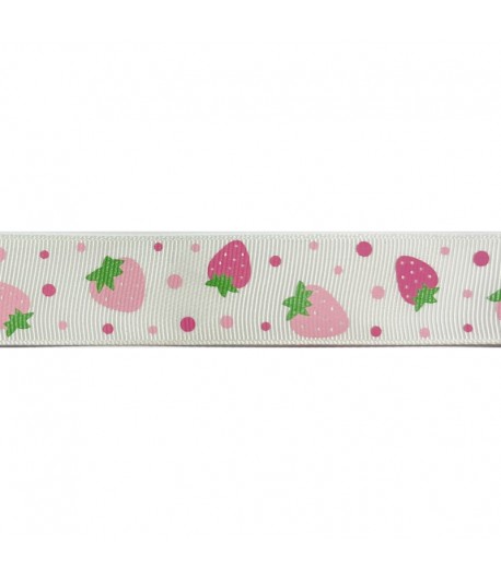 RUBAN BLANC FRAISES 2.5 CM  - 1 METRE