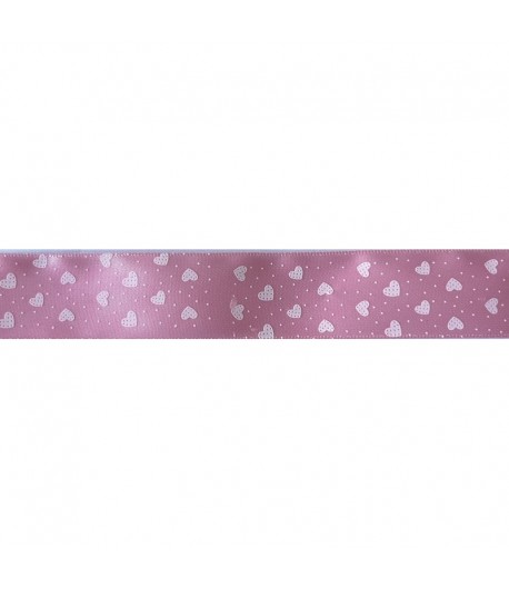 RUBAN ROSE PETITS COEURS 2.5 CM  - 1 METRE