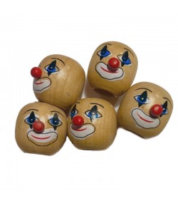 TETES DE CLOWN EN BOIS X5 -  2X2.4CM